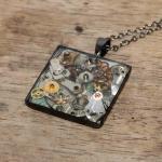 Pretty Steampunk Square Pendant From Vintage Watch..