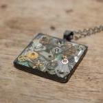 Pretty Steampunk Square Pendant From Vintage Watch..