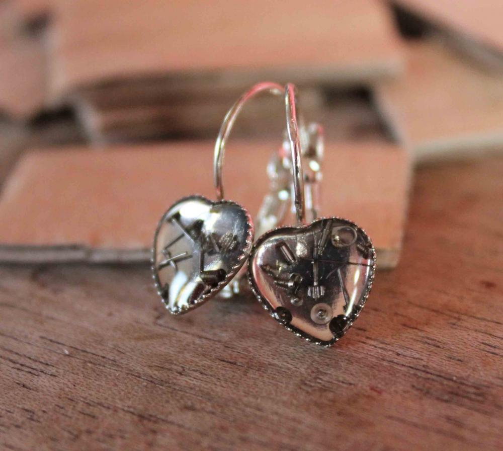 Heart-shaped Earrings From Vintage Watch Parts