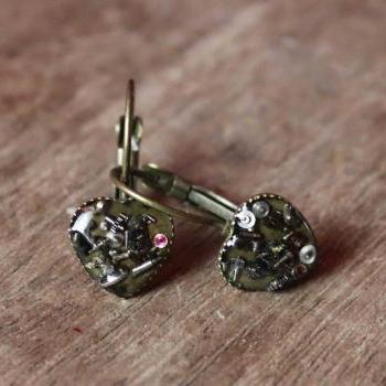 Lovely heart-shaped earrings from vintage watch parts
